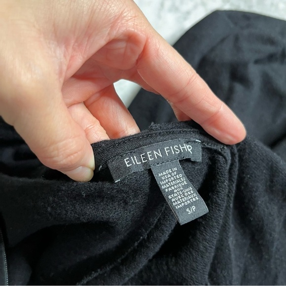 Eileen Fisher Cozy Brushed Terry Hooded Jumpsuit Black - Picture 13 of 14